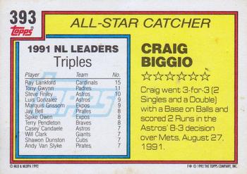 1992 Topps #393 Craig Biggio Back