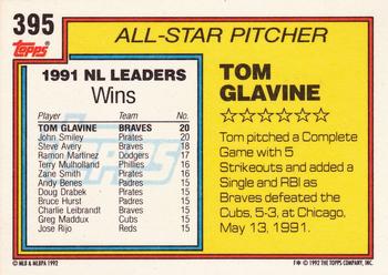 1992 Topps #395 Tom Glavine Back