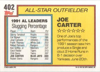 1992 Topps #402 Joe Carter Back
