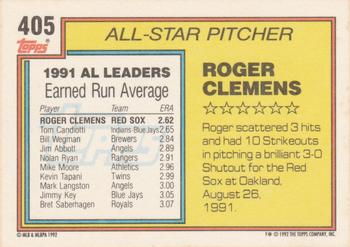 1992 Topps #405 Roger Clemens Back