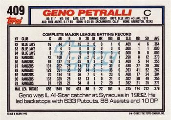 1992 Topps #409 Geno Petralli Back