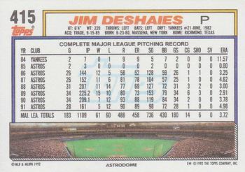 1992 Topps #415 Jim Deshaies Back