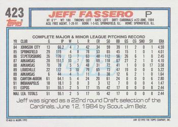 1992 Topps #423 Jeff Fassero Back