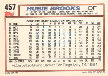 1992 Topps #457 Hubie Brooks Back