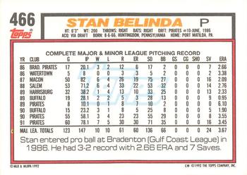1992 Topps #466 Stan Belinda Back