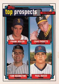 1992 Topps #473 1992 Top Prospects 3rd Basemen (Frank Bolick / Craig Paquette / Tom Redington / Paul Russo) Front