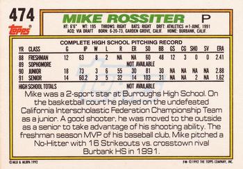 1992 Topps #474 Mike Rossiter Back