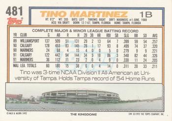 1992 Topps #481 Tino Martinez Back