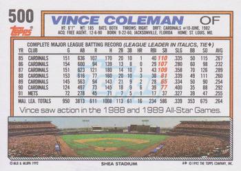 1992 Topps #500 Vince Coleman Back
