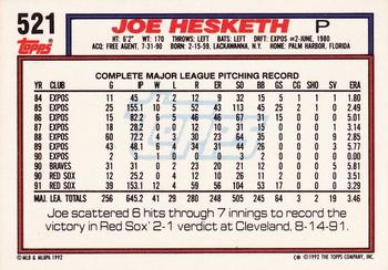 1992 Topps #521 Joe Hesketh Back