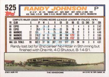 1992 Topps #525 Randy Johnson Back