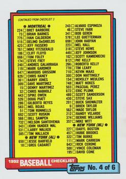 1992 Topps #527 Checklist 4 of 6 Front