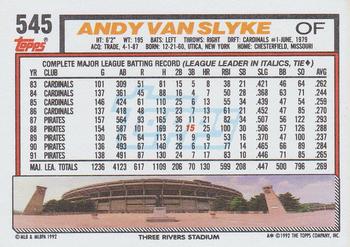 1992 Topps #545 Andy Van Slyke Back