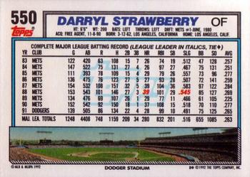 1992 Topps #550 Darryl Strawberry Back