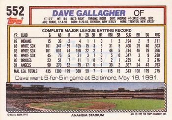 1992 Topps #552 Dave Gallagher Back