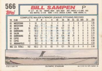 1992 Topps #566 Bill Sampen Back