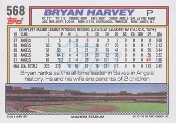 1992 Topps #568 Bryan Harvey Back