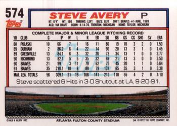 1992 Topps #574 Steve Avery Back