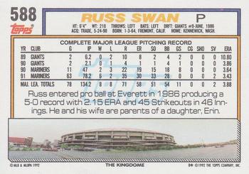 1992 Topps #588 Russ Swan Back