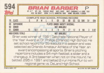 1992 Topps #594 Brian Barber Back