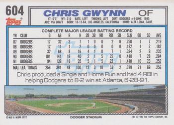 1992 Topps #604 Chris Gwynn Back