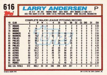1992 Topps #616 Larry Andersen Back