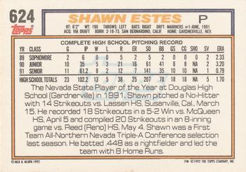 1992 Topps #624 Shawn Estes Back
