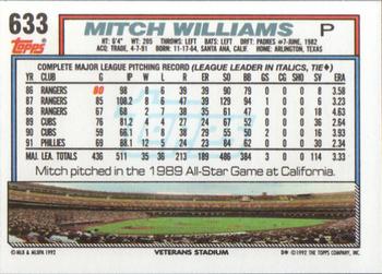 1992 Topps #633 Mitch Williams Back