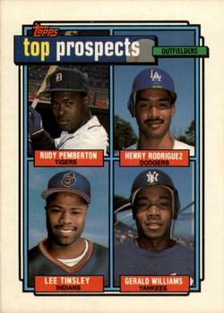 1992 Topps #656 1992 Top Prospects Outfielders (Rudy Pemberton / Henry Rodriguez / Lee Tinsley / Gerald Williams) Front