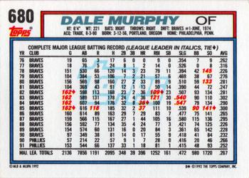 1992 Topps #680 Dale Murphy Back