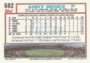 1992 Topps #682 Andy Benes Back