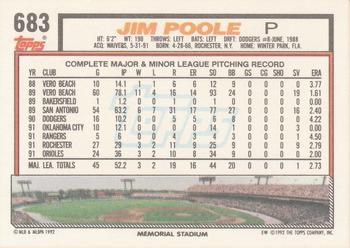 1992 Topps #683 Jim Poole Back