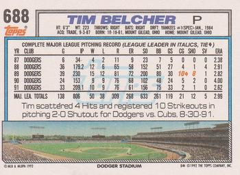 1992 Topps #688 Tim Belcher Back