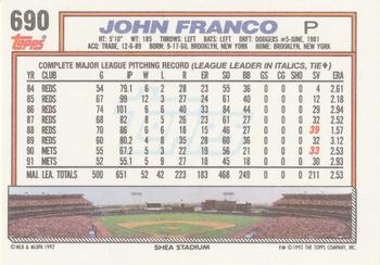 1992 Topps #690 John Franco Back