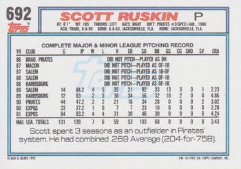1992 Topps #692 Scott Ruskin Back