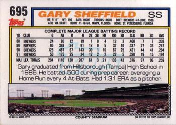 1992 Topps #695 Gary Sheffield Back