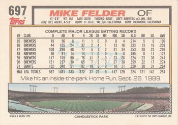 1992 Topps #697 Mike Felder Back