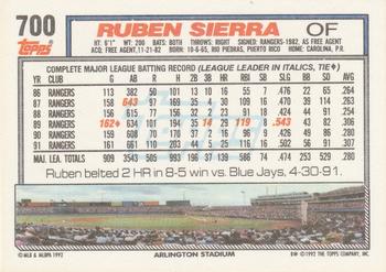 1992 Topps #700 Ruben Sierra Back