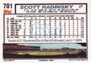 1992 Topps #701 Scott Radinsky Back