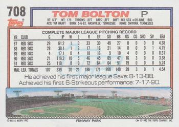 1992 Topps #708 Tom Bolton Back