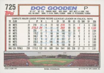 1992 Topps #725 Doc Gooden Back
