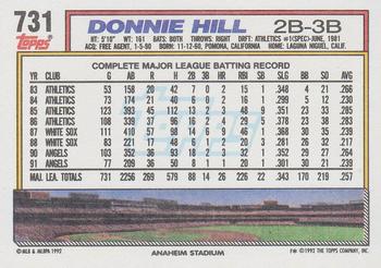 1992 Topps #731 Donnie Hill Back