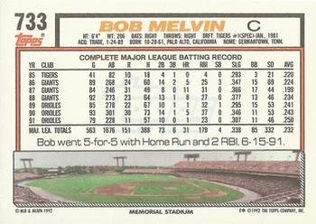 1992 Topps #733 Bob Melvin Back