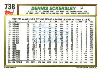 1992 Topps #738 Dennis Eckersley Back