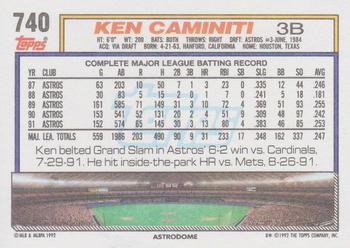 1992 Topps #740 Ken Caminiti Back