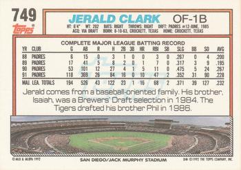 1992 Topps #749 Jerald Clark Back