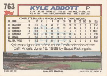 1992 Topps #763 Kyle Abbott Back