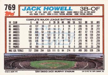 1992 Topps #769 Jack Howell Back