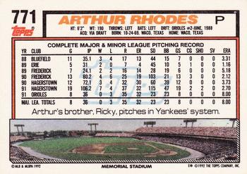 1992 Topps #771 Arthur Rhodes Back