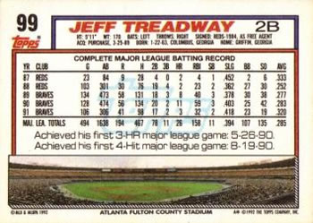 1992 Topps #99 Jeff Treadway Back